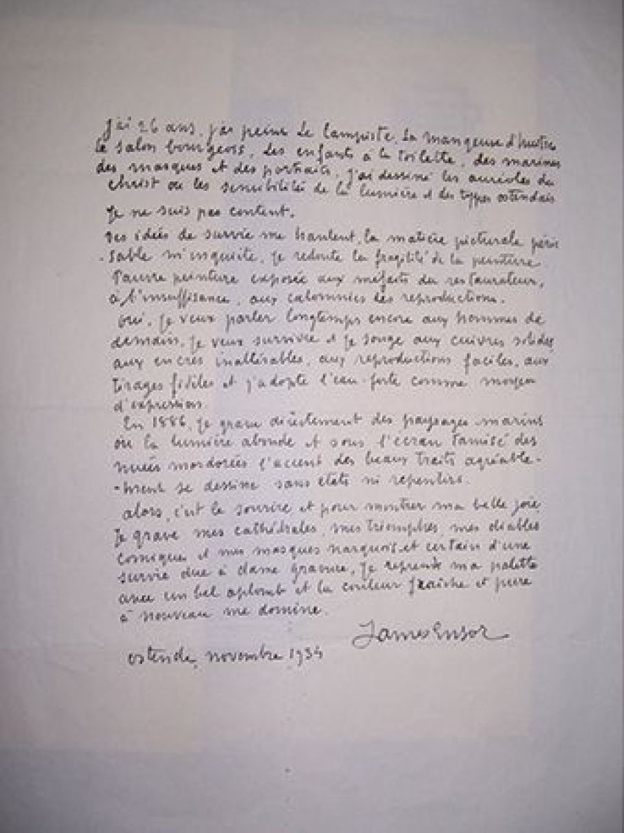 Het archief van het KMSKA bewaart nogal wat originele handschriften voor de uitgaven van Ensor