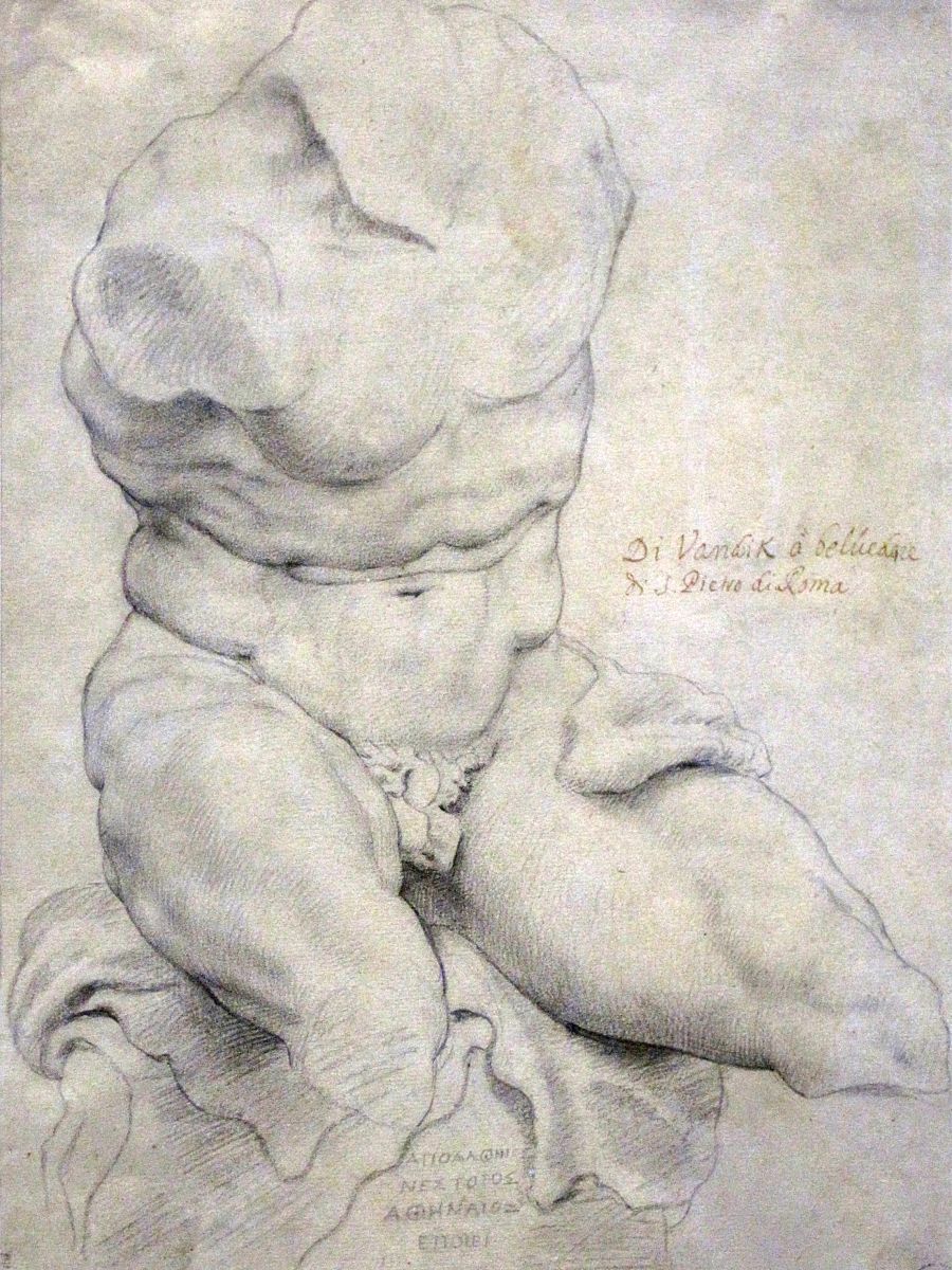 De Torso Belvédère, een tekening van Rubens uit de collectie van het Rubenshuis.