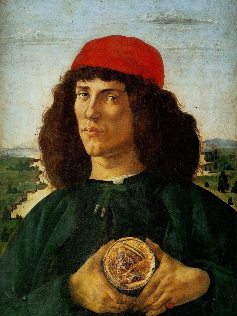 Twee portretten van Sandro Botticelli naar Memlings portret van Bernardo Bembo. Sotheby’s veilde het portret van de jonge man met de icoon in januari 2021.