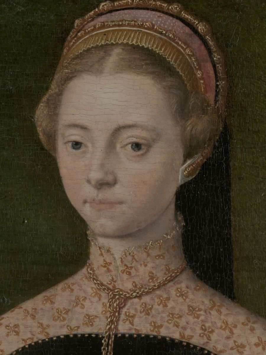 Portret van een vrouw, Catherine van Hemessen (na 1548) (detail)