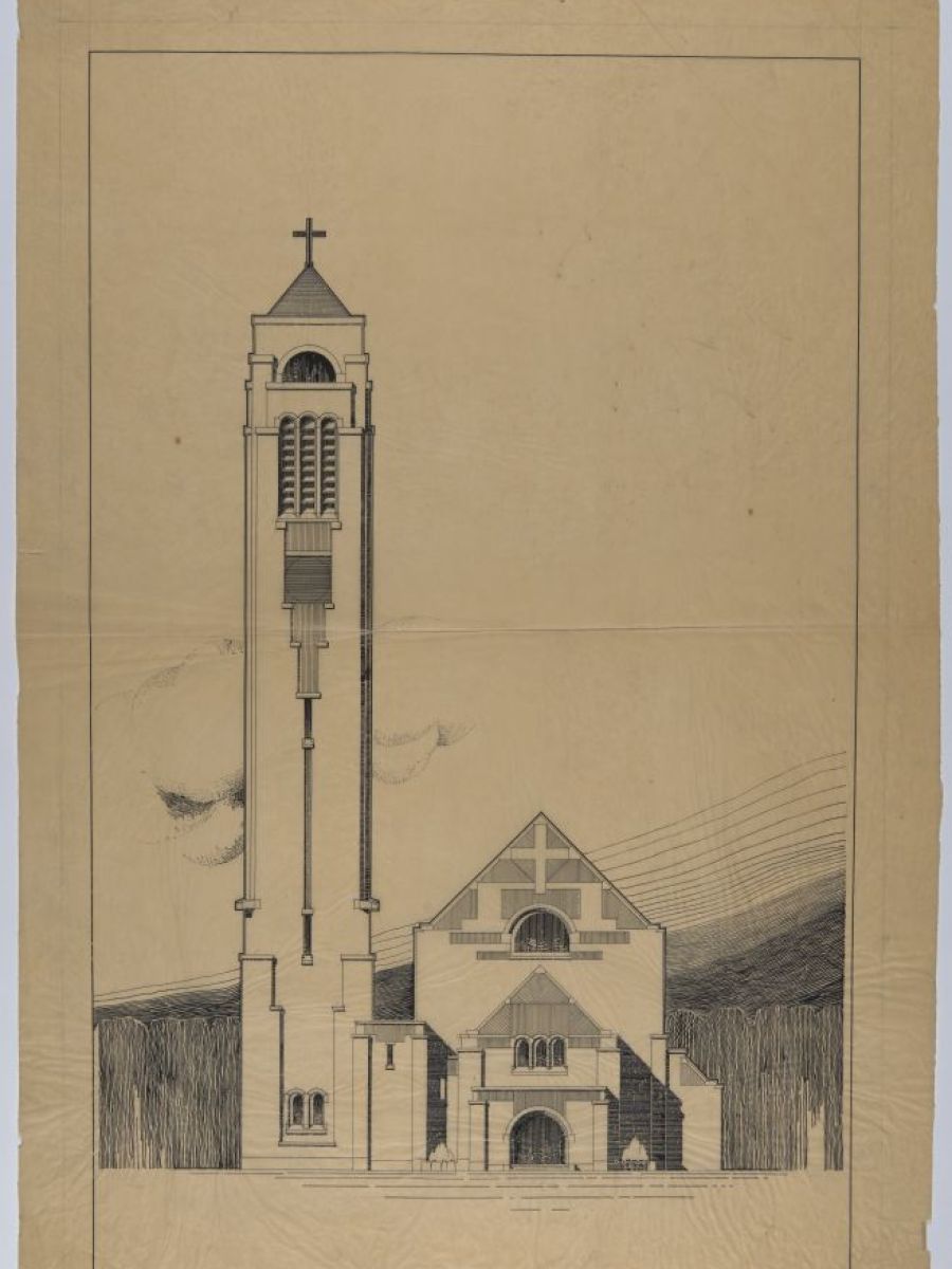 Huib Hoste, ca. 1922, inkt op kalkpapier, 95,8 x 60,3 cm, Universiteitsarchief KU Leuven